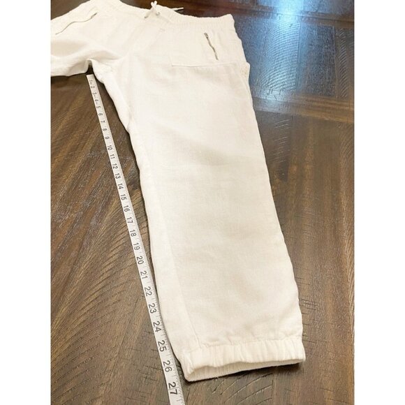 Athleta Cabo White Linen Cropped Jogger Pants Size 12 Pull On Drawstring Waist - Picture 4 of 8